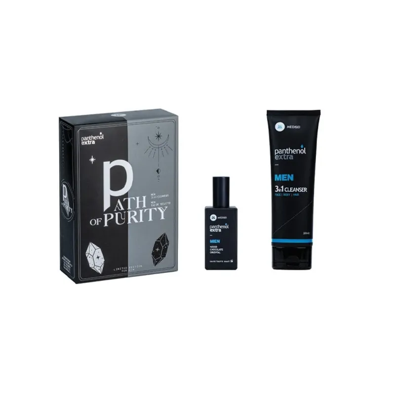 Panthenol Extra Men Promo Path of Purity με Men 3in1 Cleanser Ανδρικό Σαμπουάν - Αφρόλουτρο, 200ml & Men Wood, Chocolate & Oriental Eau De Toilette Ανδρικό Άρωμα, 50ml, 1σετ