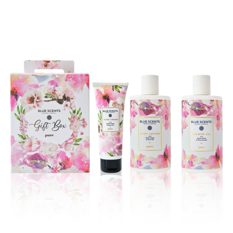 Blue Scents Gift Box Pure Shower Gel Αφρόλουτρο Σώματος 300ml - Body Lotion Ενυδατικό Γαλάκτωμα Σώματος 300ml - Hand Cream Κρέμα Χεριών 75ml