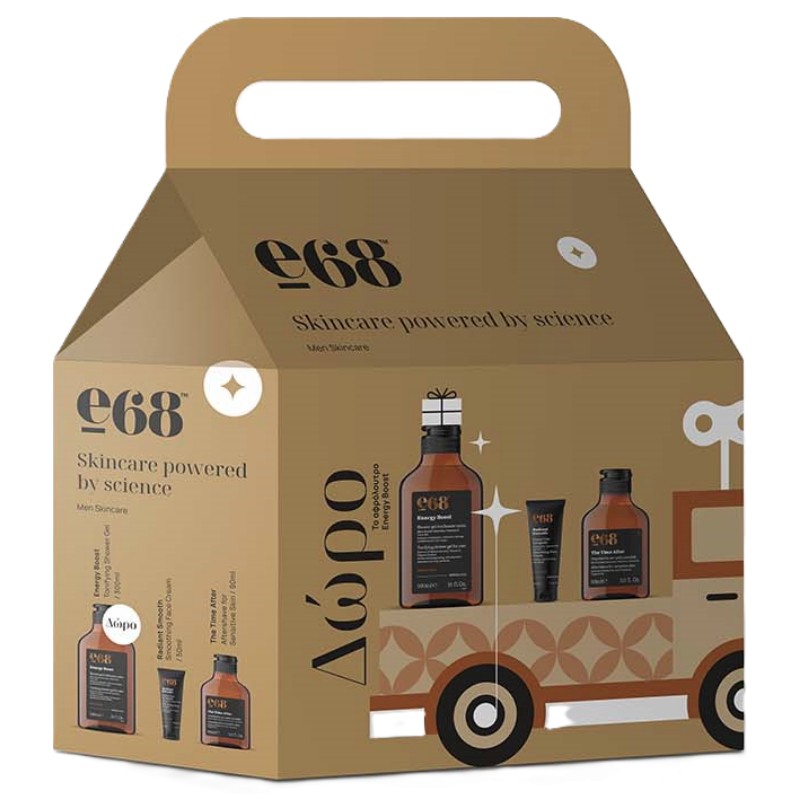 E68 Promo Pack Men Skin Care Radiant Smooth Ανδρική Κρέμα Προσώπου, 50ml & The Time After Καταπραϋντικό After Shave, 90ml & Δώρο Energy Boost Ανδρικό Αφρόλουτρο, 300ml, 1σετ