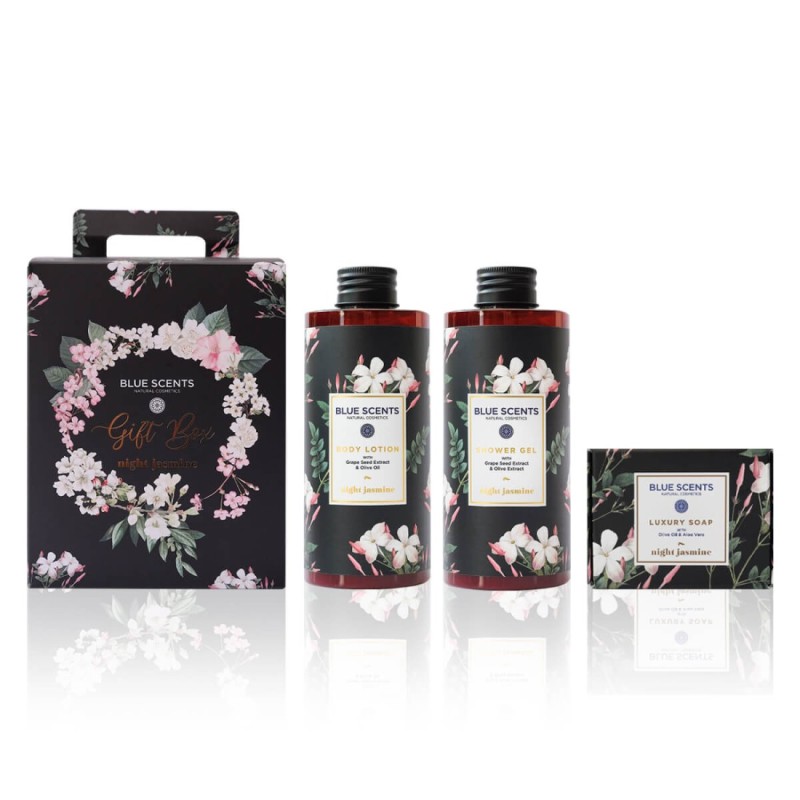 Blue Scents Gift Box Night Jasmine Shower Gel Αφρόλουτρο Σώματος 300ml - Body Lotion Ενυδατικό Γαλάκτωμα Σώματος 300ml - Soap Σαπούνι 135gr