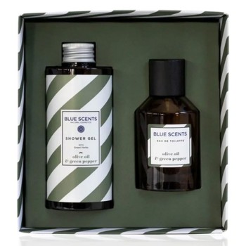 Blue Scents Gift Set Olive Oil & Green Pepper Shower Gel Αφρόλουτρο Σώματος 300ml - Eau De Toilette Ανδρικό Άρωμα 100ml