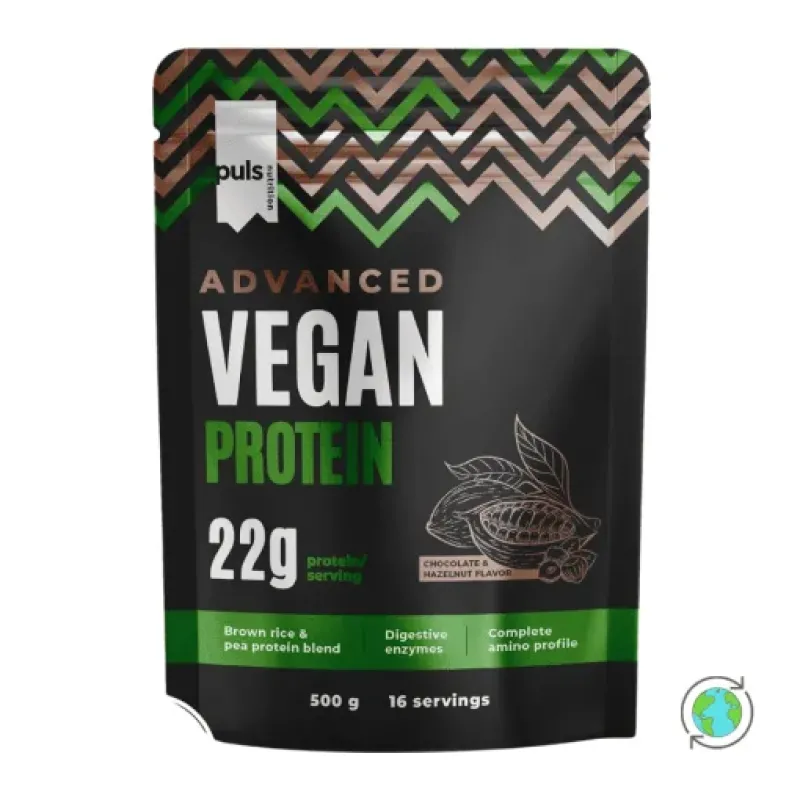 Advanced Vegan Σοκολάτα & Φουντούκι 72% Πρωτεΐνη – Puls Nutrition – 500gr 