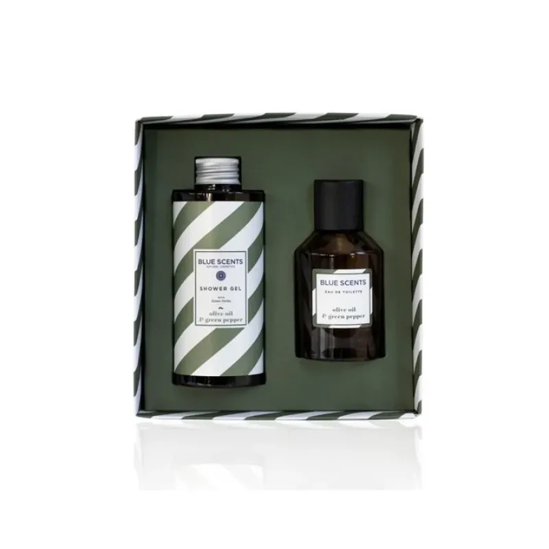 Blue Scents Blue Scents Gift Set Olive Oil & Green Pepper Shower Gel, Αφρόλουτρο – 300ml & Eau De Toilette, Άρωμα με Νότες Ελιάς & Πιπεριού – 100ml