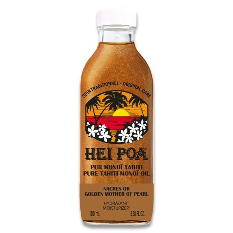 HEI POA Monoi Oil Tahiti Nacres Or Ιριδίζον Λάδι Monoi αρωματισμένο με άνθη Tiare, περιέχει Πέρλες από Χρυσά Μαργαριτάρια, 100 ml