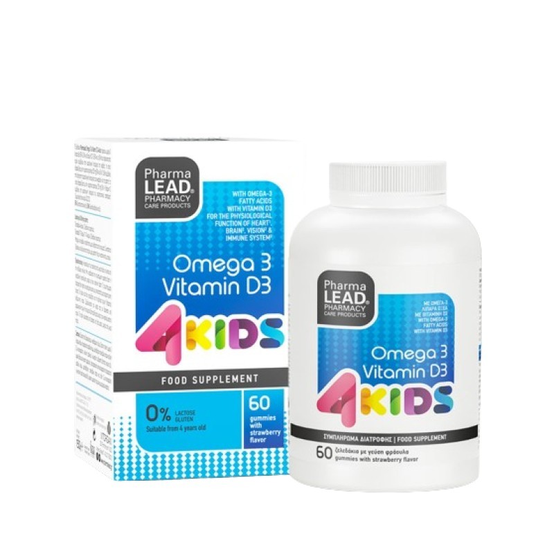 PharmaLead 4 Kids Omega 3 & Vitamin D3 Συμπλήρωμα Διατροφής για Παιδιά με Γεύση Φράουλα 60 Ζελεδάκια